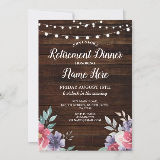 リタイアメントパーティーウッ退職したドピンクフラワーズ招待状 招待状 (正面)