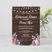 リタイアメントパーティーウッ退職したドピンクフラワーズ招待状 招待状 (スタンド正面)