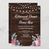 リタイアメントパーティーウッ退職したドピンクフラワーズ招待状 招待状 (正面/裏面)