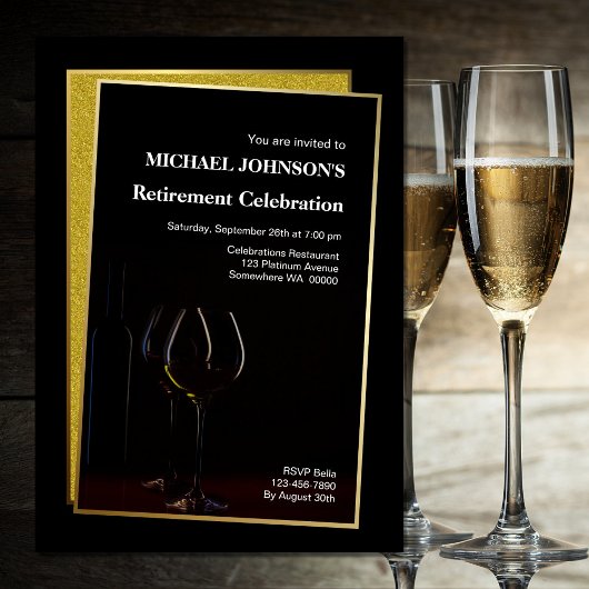 リタイアメントパーティークラスブラック金ゴールドグリッター 招待状