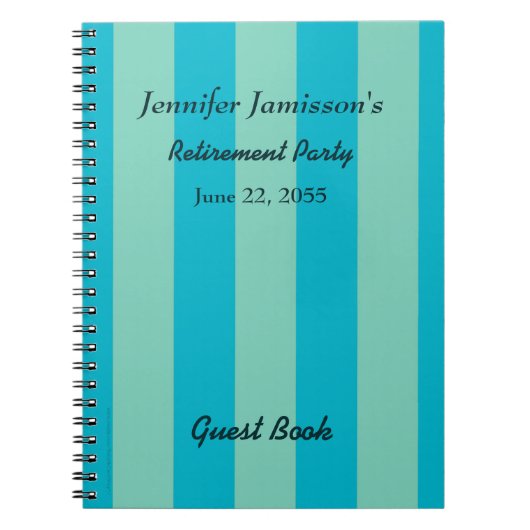 リタイアメントパーティーゲストブックブルー/グリーンストライプ ノートブック (正面)