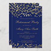 リタイアメントパーティーゴールドフォイル紙吹雪ネービーブルー 招待状 (正面/裏面)