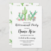 リタイアメントパーティーサボテン水彩プリント招待状 招待状 (正面/裏面)