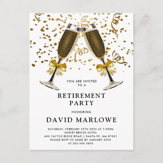 リタイアメントパーティーシャンパン金ゴールドグリッター紙吹雪 ポストカード (正面)