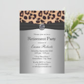 リタイアメントパーティーダイヤモンド&レオパードプリントシルバー 招待状 (スタンド正面)