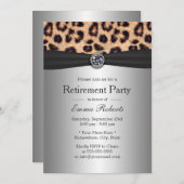 リタイアメントパーティーダイヤモンド&レオパードプリントシルバー 招待状 (正面/裏面)