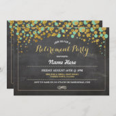 リタイアメントパーティーチョークミント金ゴールドドッティ招待状 招待状 (正面/裏面)