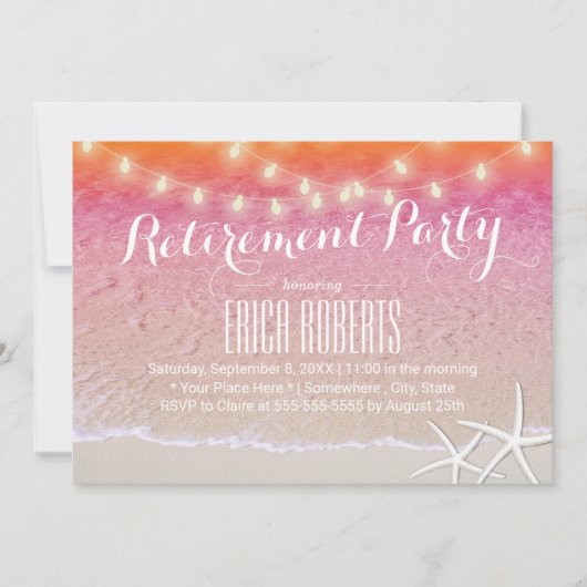 リタイアメントパーティートロピカルサンセットビーチヒトデ 招待状 (正面)