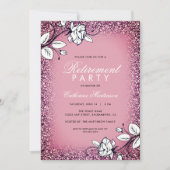 リタイアメントパーティーパープルグリッターホワイトローズ 招待状 (正面)