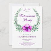 リタイアメントパーティーパープル水彩フローラリース 招待状 (正面)