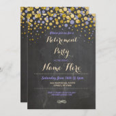 リタイアメントパーティーパープル金ゴールドチョーク退職した招待状 招待状 (正面/裏面)