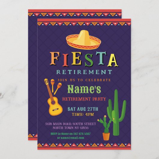 リタイアメントパーティーフィエスタメキシカンサボギター 招待状 (正面/裏面)