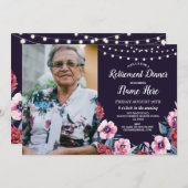 リタイアメントパーティーフラワーズネービーピンクフローラ写真 招待状 (正面/裏面)