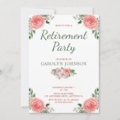リタイアメントパーティーフローラバラピンクグリーン招待状 招待状 (正面)