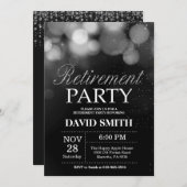 リタイアメントパーティーブラック&シルバーグリッター 招待状 (正面/裏面)