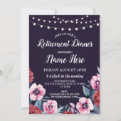 リタイアメントパーティーリタイアフラワーズ招待状ネービーピンク 招待状 (正面)