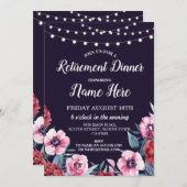 リタイアメントパーティーリタイアフラワーズ招待状ネービーピンク 招待状 (正面/裏面)