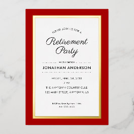 リタイアメントパーティーレッド&ゴールドフォイル招待状 箔招待状