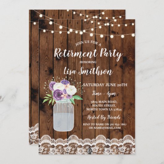 リタイアメントパーティーレースウッドメイソンジャー招待状 招待状 (正面/裏面)