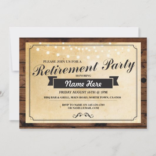 リタイアメントパーティーヴィンテージ退職した紙ウッド招待状 招待状 (正面)