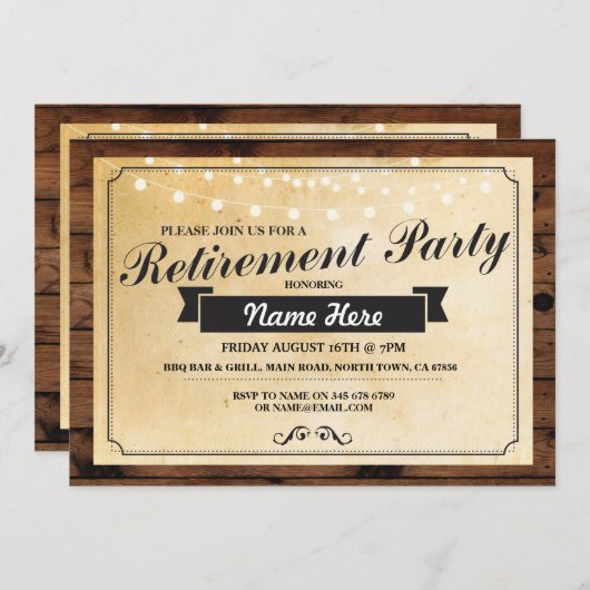 リタイアメントパーティーヴィンテージ退職した紙ウッド招待状 招待状 (正面/裏面)