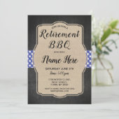リタイアメントパーティー招待状ブルーギンガムBBQバーラップ 招待状 (スタンド正面)