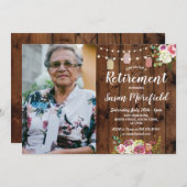 リタイアメントパーティー素朴Jars Woodフローラ写真 招待状 (正面/裏面)