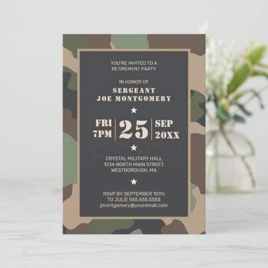 リタイアメントパーティー軍隊ウッドランドカモフラージュ 招待状 (スタンド正面)