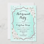 リタイアメントパーティー-ターコイズシルバーホワイトローズ 招待状 (正面)