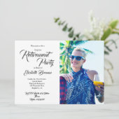 リタイアメントフォトビーチモダンスタイリッシュタイポグラフィ 招待状 (スタンド正面)