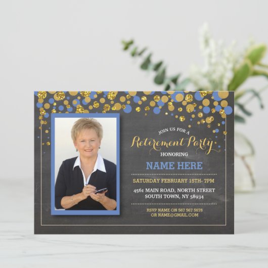 リタイアメントフォトブルーチョークパーティの招待状 招待状 (スタンド正面)