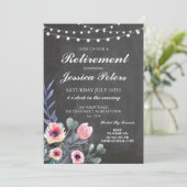 リタイアメント誕生日ピンクフラワーズチョーク招待状 招待状 (スタンド正面)