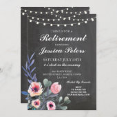リタイアメント誕生日ピンクフラワーズチョーク招待状 招待状 (正面/裏面)