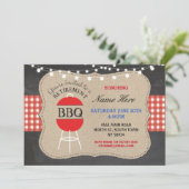 リタイアメントBBQチェックチョークバーラップレッド招待状 招待状 (スタンド正面)