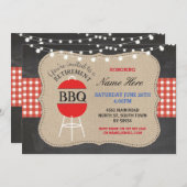 リタイアメントBBQチェックチョークバーラップレッド招待状 招待状 (正面/裏面)