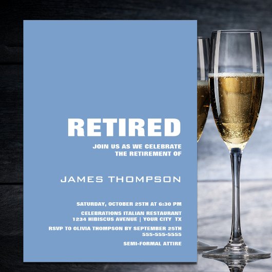 リタイアモダンパーティーシンプルダスティブルーホワイト 招待状