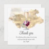 リタイアモダンメントパーティーシャンパングリッターフローラ サンキューカード (正面/裏面)