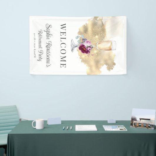 リタイアモダンメントパーティーシャンパングリッター歓迎 横断幕 (トレードショー)