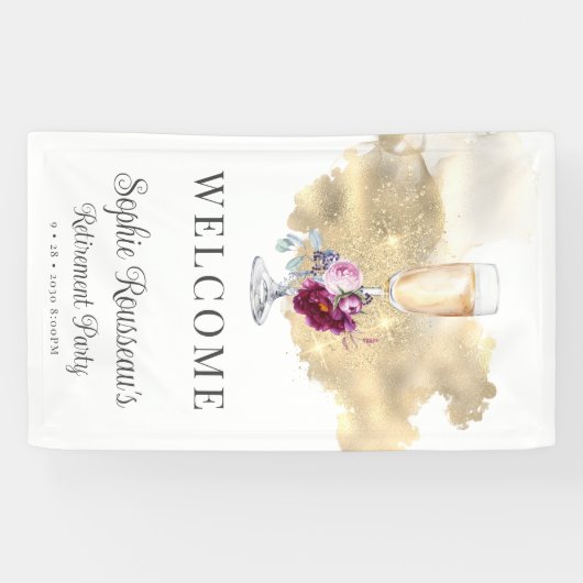 リタイアモダンメントパーティーシャンパングリッター歓迎 横断幕 (横)