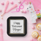 リタイアモダンメントパーティーブラック、ホワイト、金ゴールドスクエア ペーパープレート (パーティー)