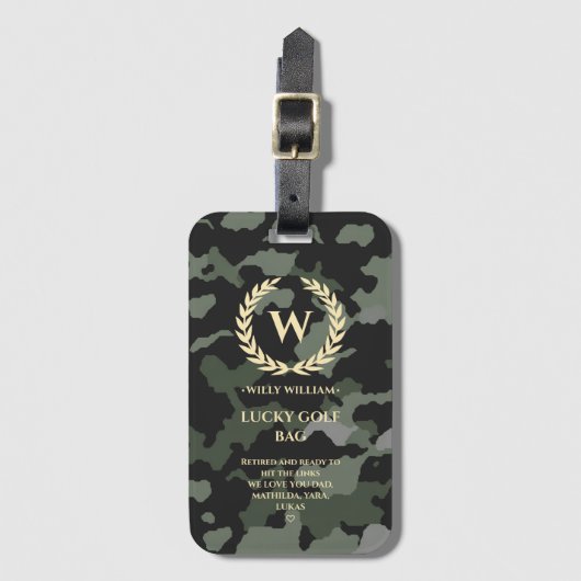 リタイアモダンルゴルフモノグラムラッキーゴルフバッグ ラゲッジタグ (正面縦)