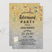 リタイアモダン金ゴールド&シルバーグリッター 招待状 (正面/裏面)