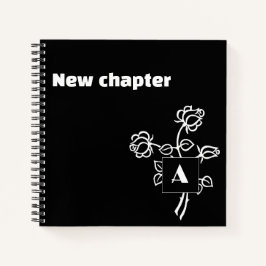 リタイアモノグラム水彩バラ白黒 ノートブック