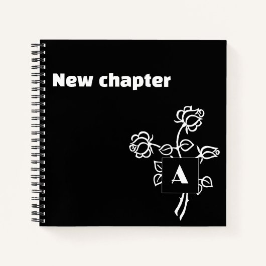 リタイアモノグラム水彩バラ白黒 ノートブック (正面)