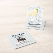 リタイアレッドゴルフカートPar Teeテーマ スクエアペーパーコースター (インサイチュ)