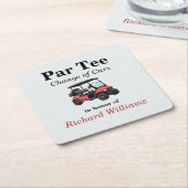 リタイアレッドゴルフカートPar Teeテーマ スクエアペーパーコースター (アングル)