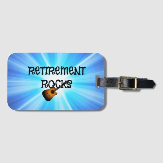リタイアロックスギターオンブルー日が差すことデザイン ラゲッジタグ (正面横)