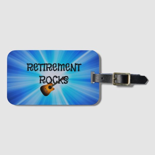 リタイアロックスギターオンブルー日が差すことデザイン ラゲッジタグ (正面横)
