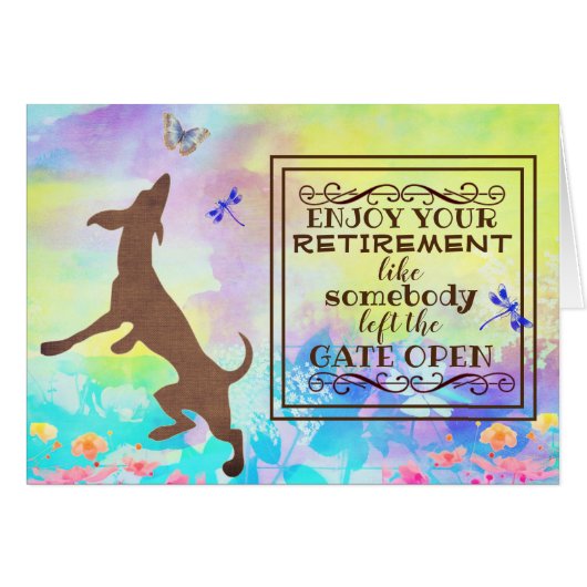 リタイア楽しむメント踊りドッグウォーターカラーカード (正面横)