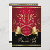 リタイエレガントアメントパーティの招待状レッド金ゴールド& Bla 招待状 (正面/裏面)